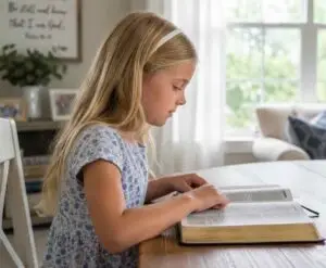 AI girl reading Bible